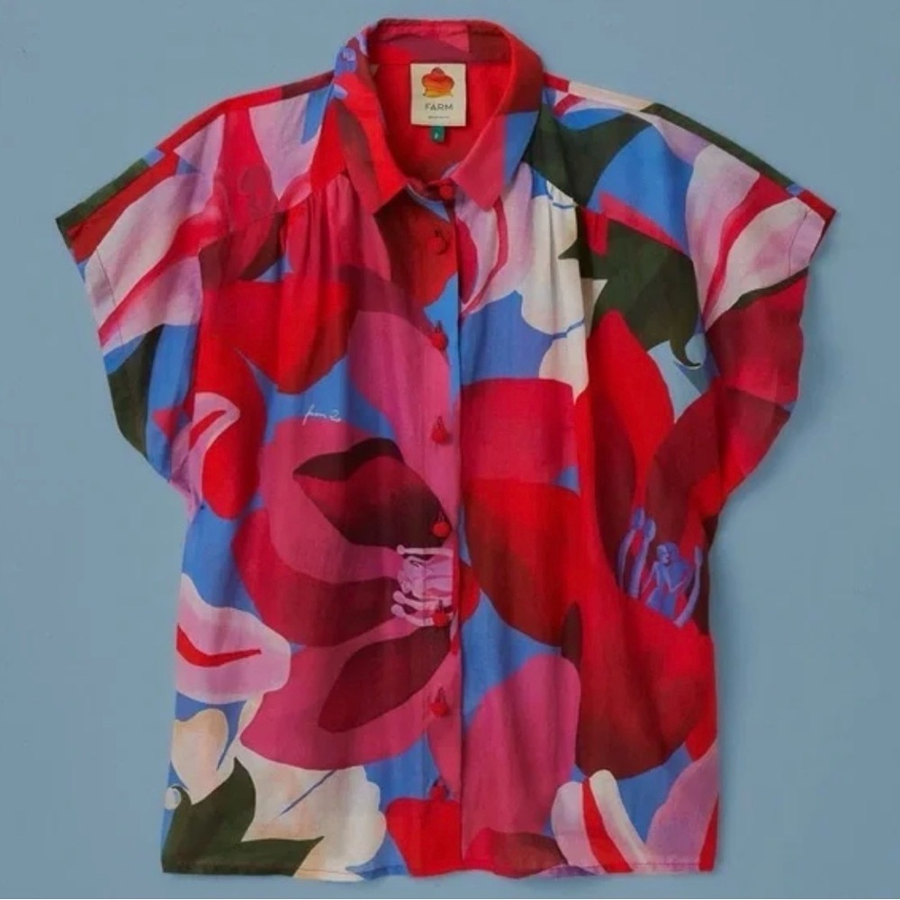 NWOT Farm Rio Watercolor Floral Organic Cotton Shirt size XS